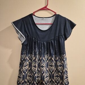Navy & Cream Printed Short Sleeve Top